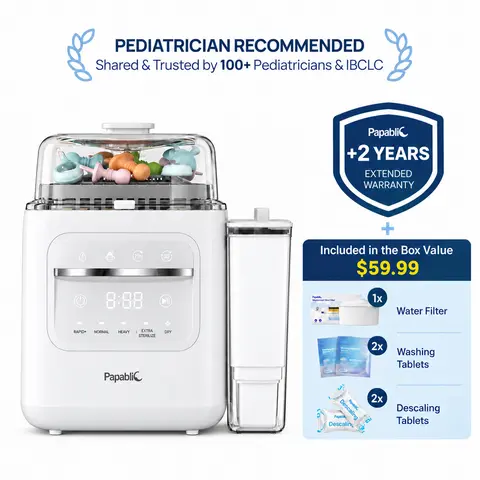 Papablic SafeguardPlus BPA-Free Safe Baby Bottle Washer with Water Purify Function, 8-Bottle Capacity, 12-Min Fast Wash, 360° Deep Clean, Dual-Fan Dry for Pump Parts, Baby Items#sohochic