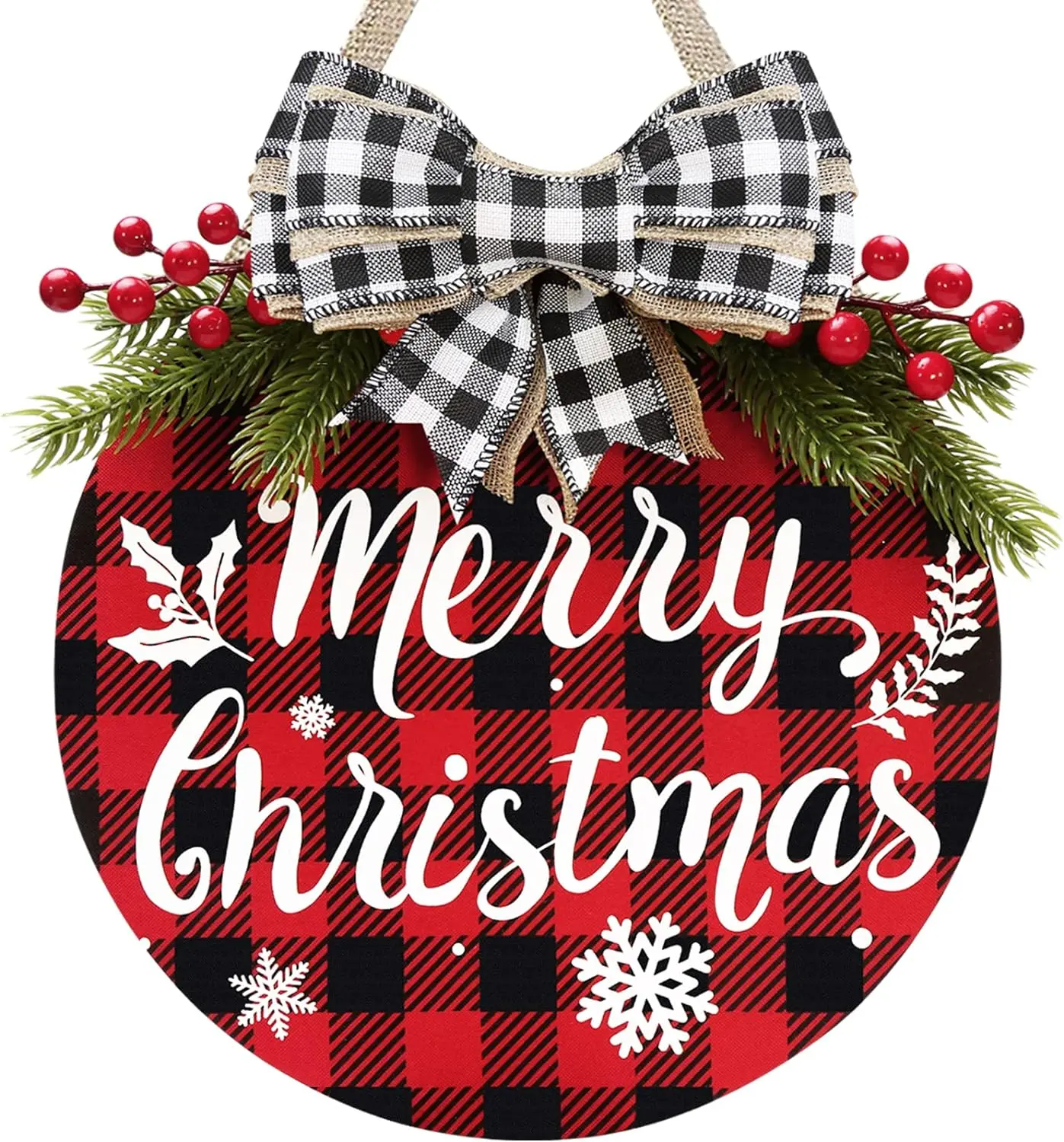 Christmas Wreath, Winter Wreaths Merry Christmas Sign for Holiday Rustic Farmhouse Front Door Porch Wall Window Outside Decorations