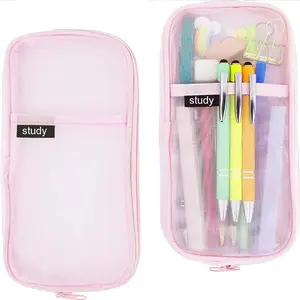 Mesh Pencil Case, 1 Count Large Capacity Clear Pencil Bag with Zipper, Portable Stationery Storage Bag for Office Travel School, Stationery Supplies