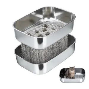 XL Stainless Steel Sifting Litter Box with High Sides For Regular Litter, Non-Stick Large Metal Cat Litter Box, Easy Clean Sifting System for Multi-Cat, Self-Cleaning Tray Alternative, Metal Catbox with Scoop, Durable & Odor Control Pet Supplies
