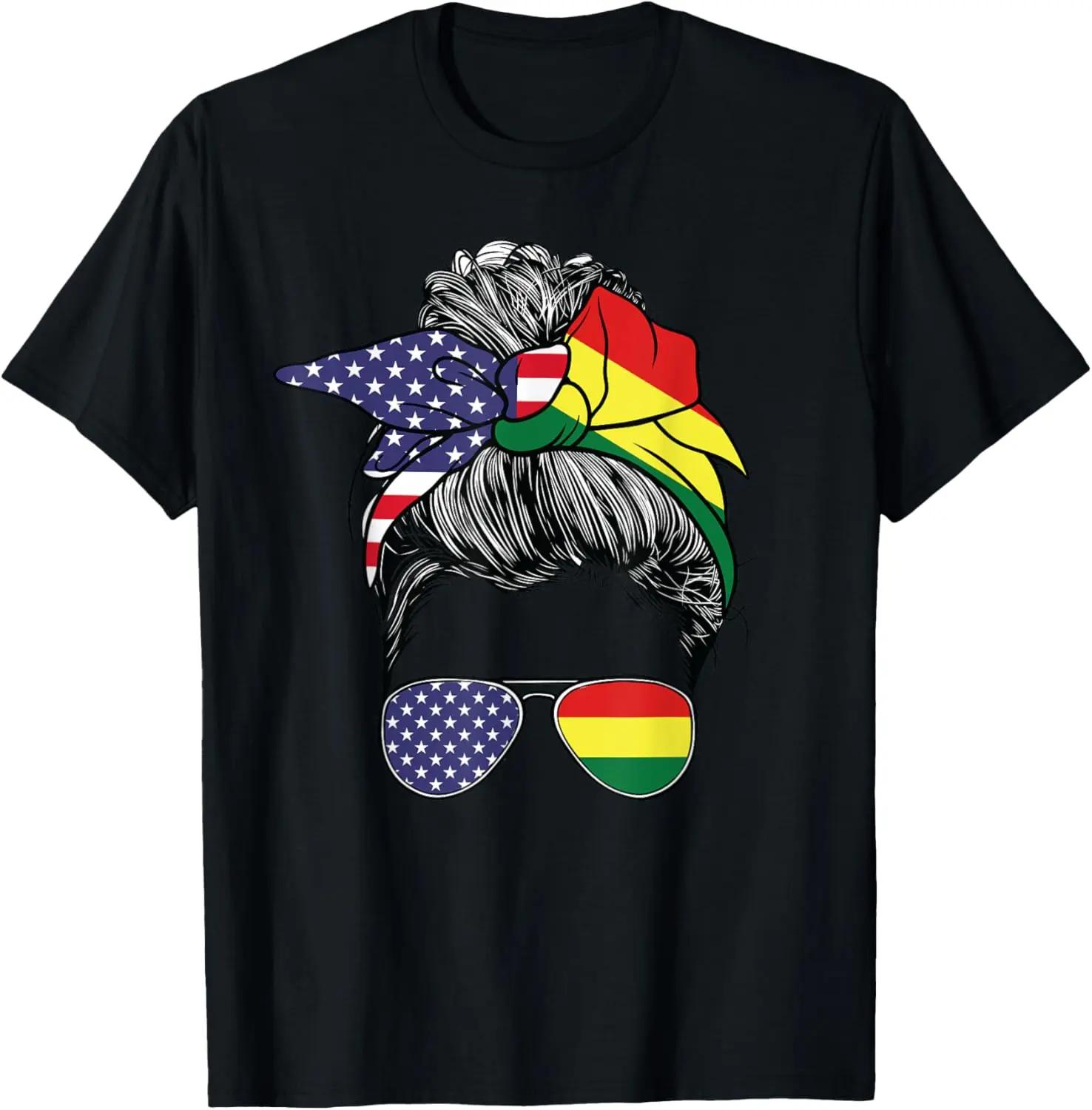 Women's 100% Cotton Vintage Streetwear Short-Sleeve Round Neck Graphic Top - USA Heritage American Bolivia Flag Tshirt for Everyday Wear