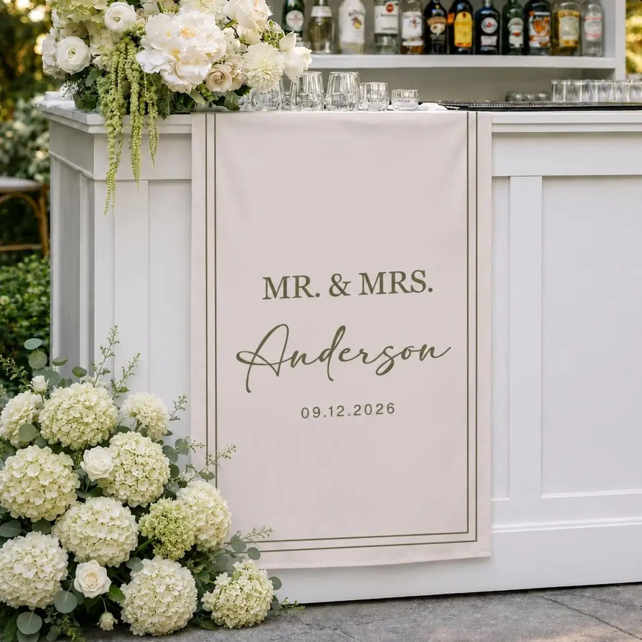 Custom Unique Timeless  Wedding Welcome Sign, Fabric Bar Menu Banner, Linen Cotton, Personalized Name Date, Romantic Ceremony Gift