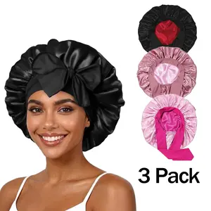 Women's 3-Pack Satin Sleep Bonnet - Double Layer Silk Cap with Adjustable Elastic Tie Band, Smooth Haircare for Curly Hair Protection, Heatless Curling, Ideal Gift for Mother's Day
