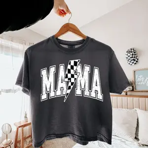 Checkered Bolt Mama Crop Top, Mothers Day Gifts, Comfort Colors Cropped Shirt, Mama Shirt, New Mom Gift, Trendy Mom Shirt, Spring Summer