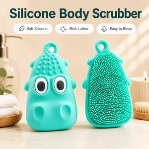 Hippo Silicone Body Scrubber Shower Brush, Soft Bath Scrub Brush with Dense Bristles, Easy Lather Reusable Body Wash Scrubber for Men & Women,Stocking Stuffers for Women ,Home Spa Gift