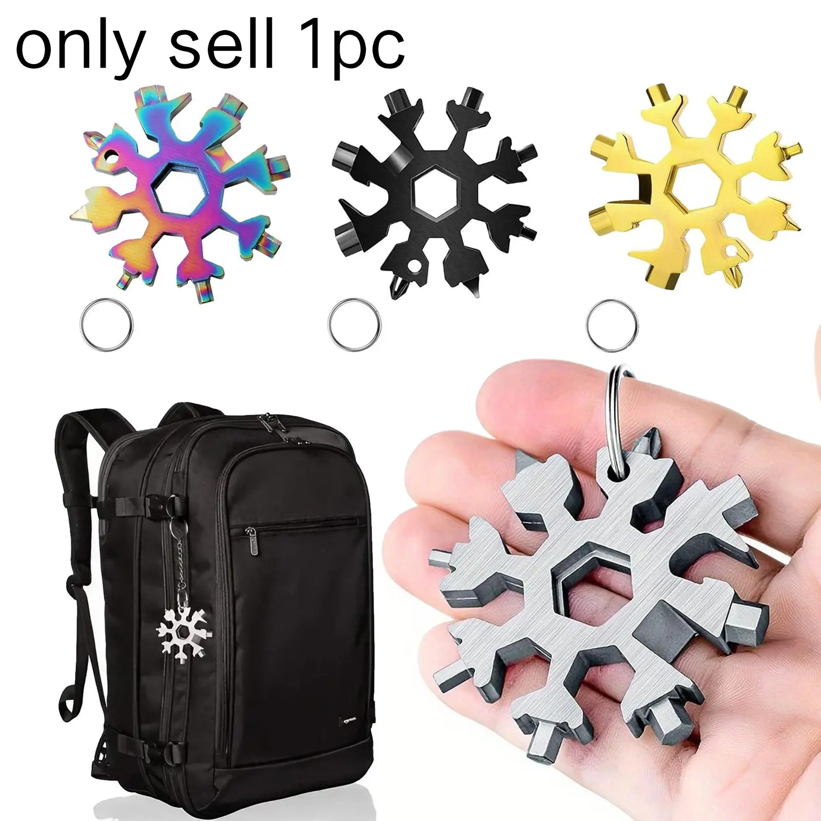 18 in 1 Stainless Steel Snowflake Shaped Multitool, Portable Snowflake Wrench, Multifunctional Bottle Opener & Screwdriver Set, Suitable for Camping