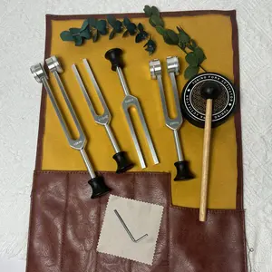 Four-Piece Leather Set Tuning Forks 128hz 256hz 423hz 512hz 528hz with Wooden Mallet Activator Stabilizer for Women Yoga Meditation