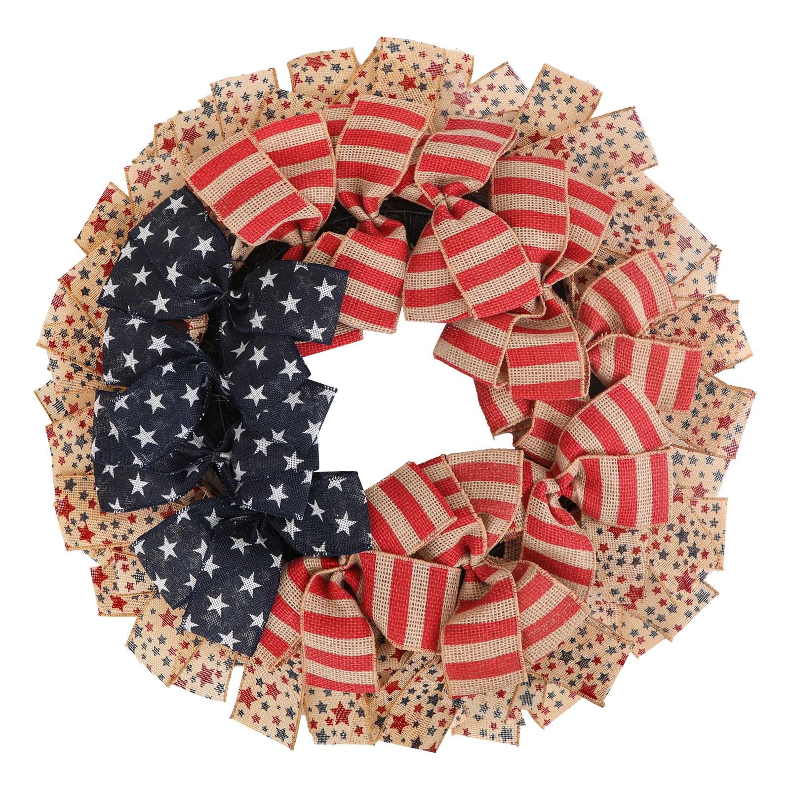 24Inch 4th of July Wreath  Patriotic Burlap, Stars & Stripes, USA 250th Anniversary  Memorial Day Flag Decor for Front Door Outdoor