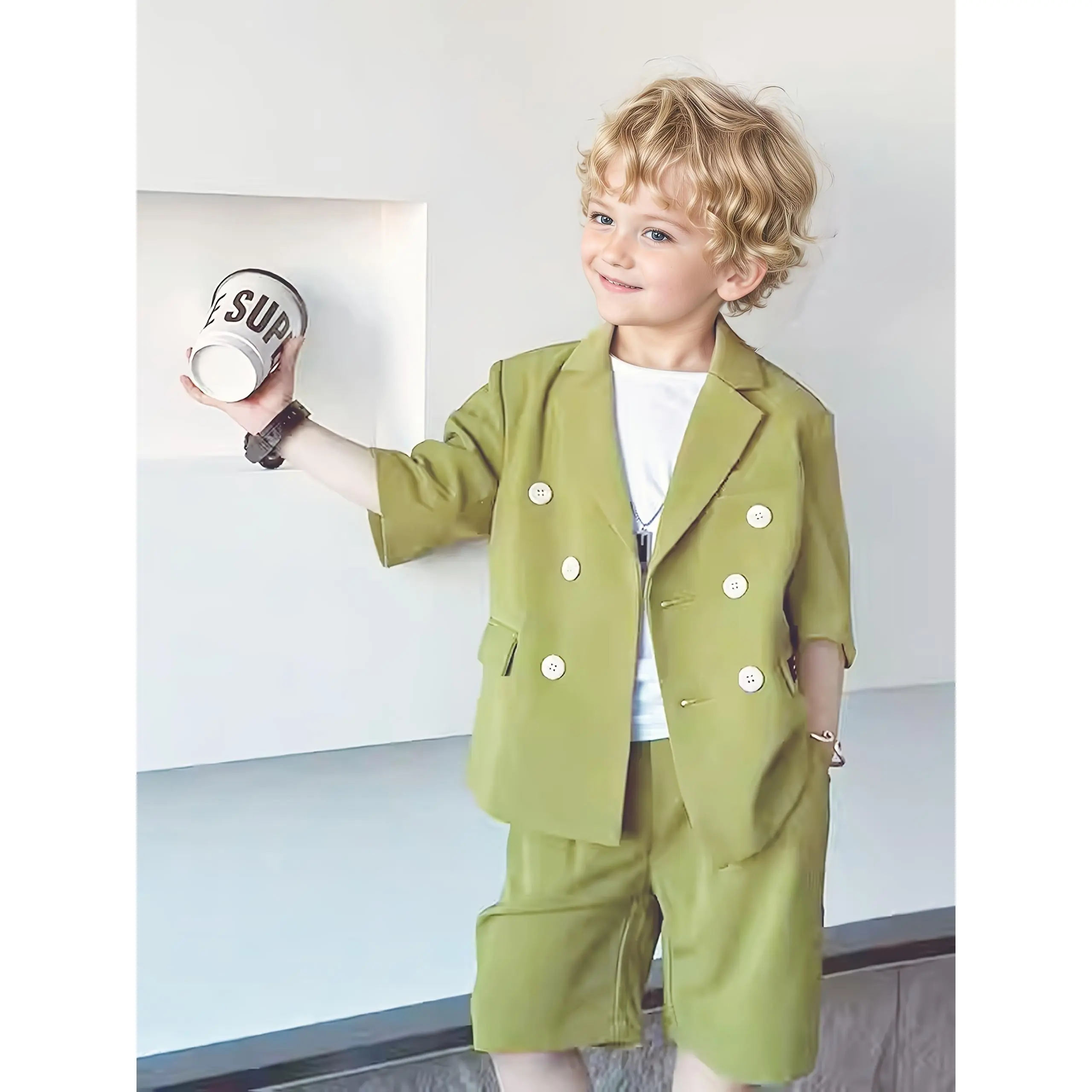 Suit 2pcs Set Summer New Boys' Casual Outfit Flower Boy Wedding Suit Stylish Little Boy Party Suit, Jacket and  Pants-DHY
