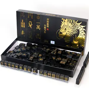 Luxurious Black & Gold Travel Mahjong Set, Mini size - Portable Chinese Standard Version with Dice & Trays, Compact 4-Player Pocket Game for Travel & Outdoors, Beginner Friendly