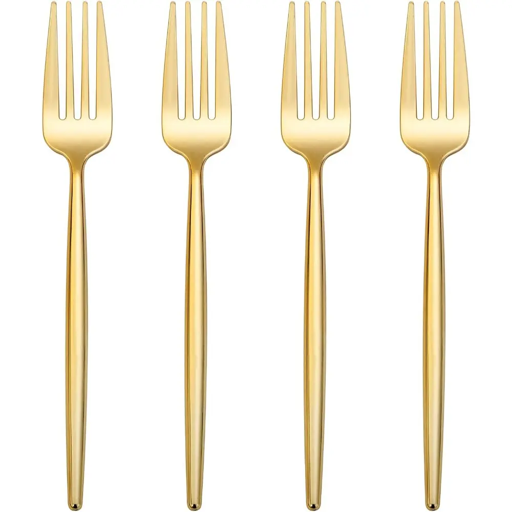 7.6 Inches Gold Disposable Heavy-Duty Plastic Forks Set (90 Count) - Heat-Resistant Kitchen Cutlery, Elegant Design, Ideal for Christmas, Easter, Mother's Day, Birthday