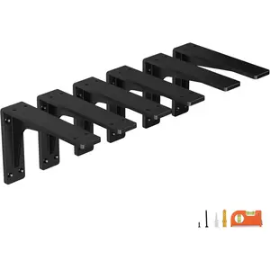 6 Inch Heavy Duty Shelf Brackets,  Metal Wall Bracket for Mantel, Countertop Support, Garage Storage Shelves | High Strength Corner Brace | 6-Pack Floating Shelf Hardware