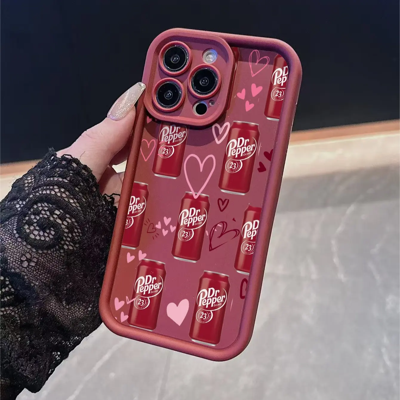 Heart Soda Can Pattern Phone Case, Sexy Wine, Valentine's Day Gift, Compatible with iPhone 11/12/13/14/15/16/17 Pro Max