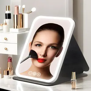 Portable LED Makeup Mirror, Foldable Makeup Mirror with Light, Desktop Fill Light Mirror for Student Dormitory & Office, Adjustable Lighted Mirror