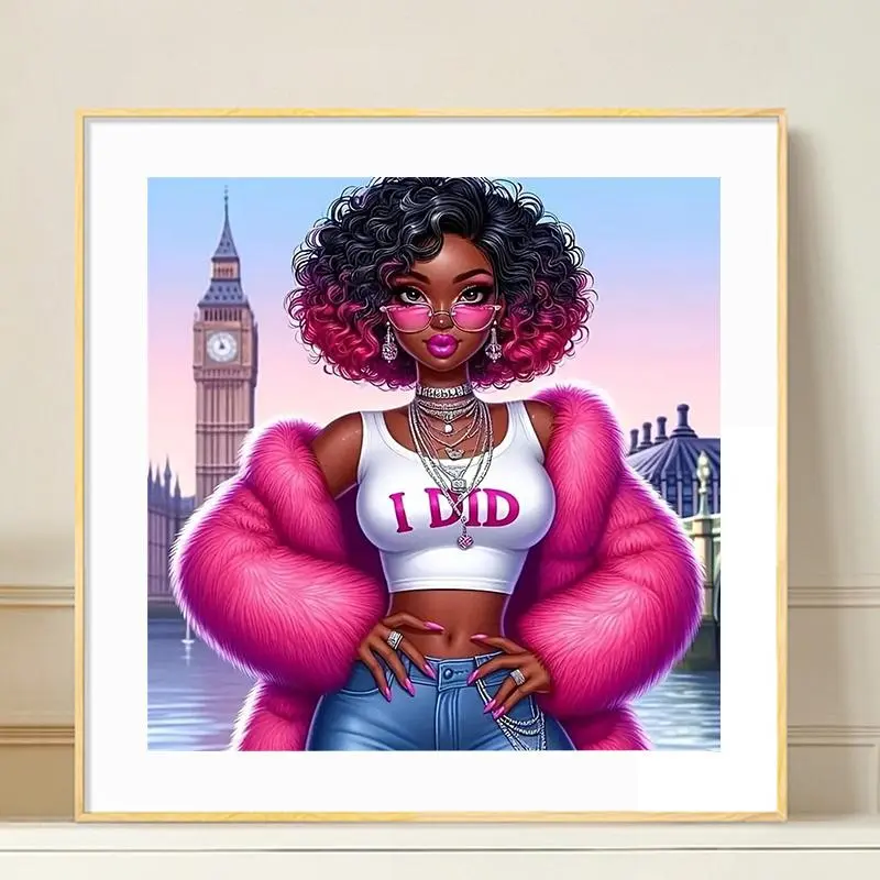 Women Portrait Scenery Pattern DIY Diamond Arts Colorful Painting Kit without Frame, 5D Diamond Decor Painting by Numbers Kit, DIY Wall Art Decor, Diamond Painting Kits