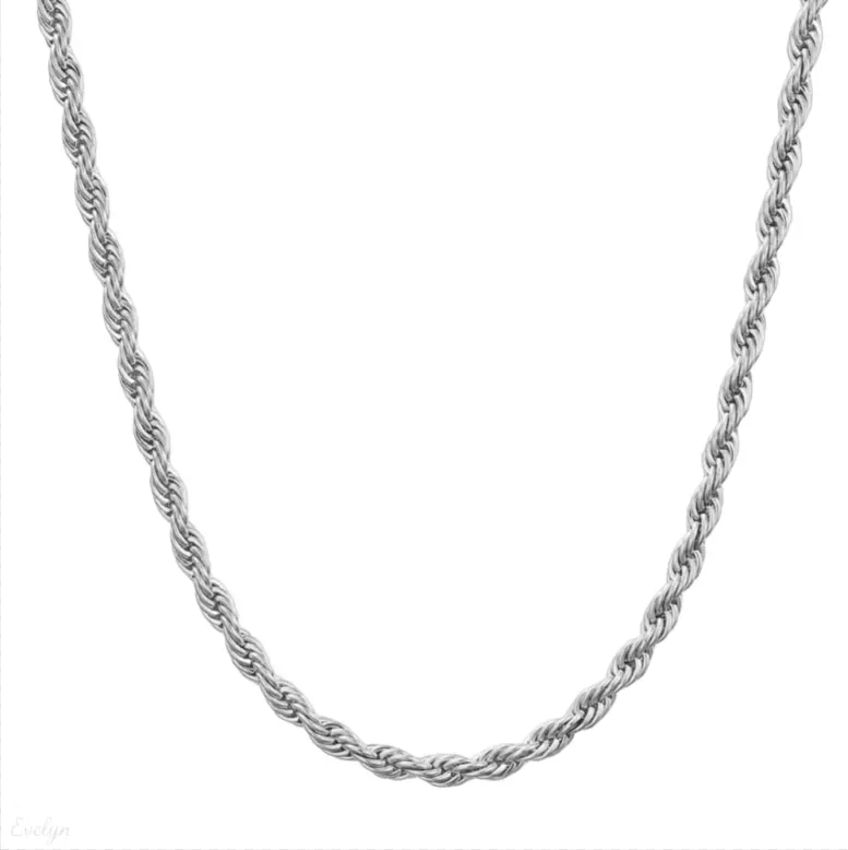Stainless Steel Rope Chain Necklace, 3/4/5mm Twist Link Chain, Unisex Hip‑Hop Jewelry in Silver & Gold Tone