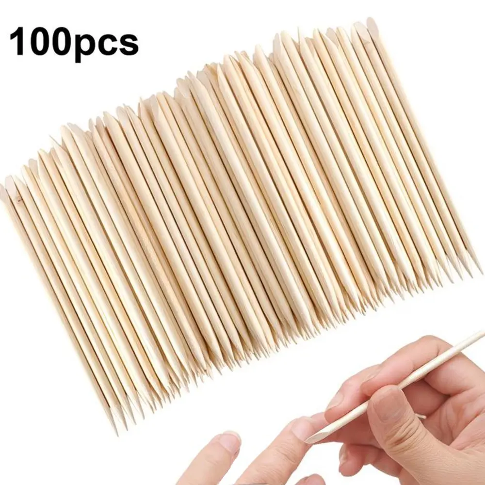 100 Pcs Wood Nail Files, Dual-Sided Wooden Cuticle Pusher, Natural Material, Nail Care, Beauty Tools, Ideal for Manicure, Cuticle Removal, Nail Cleaning, Versatile Use, Essential for Salons