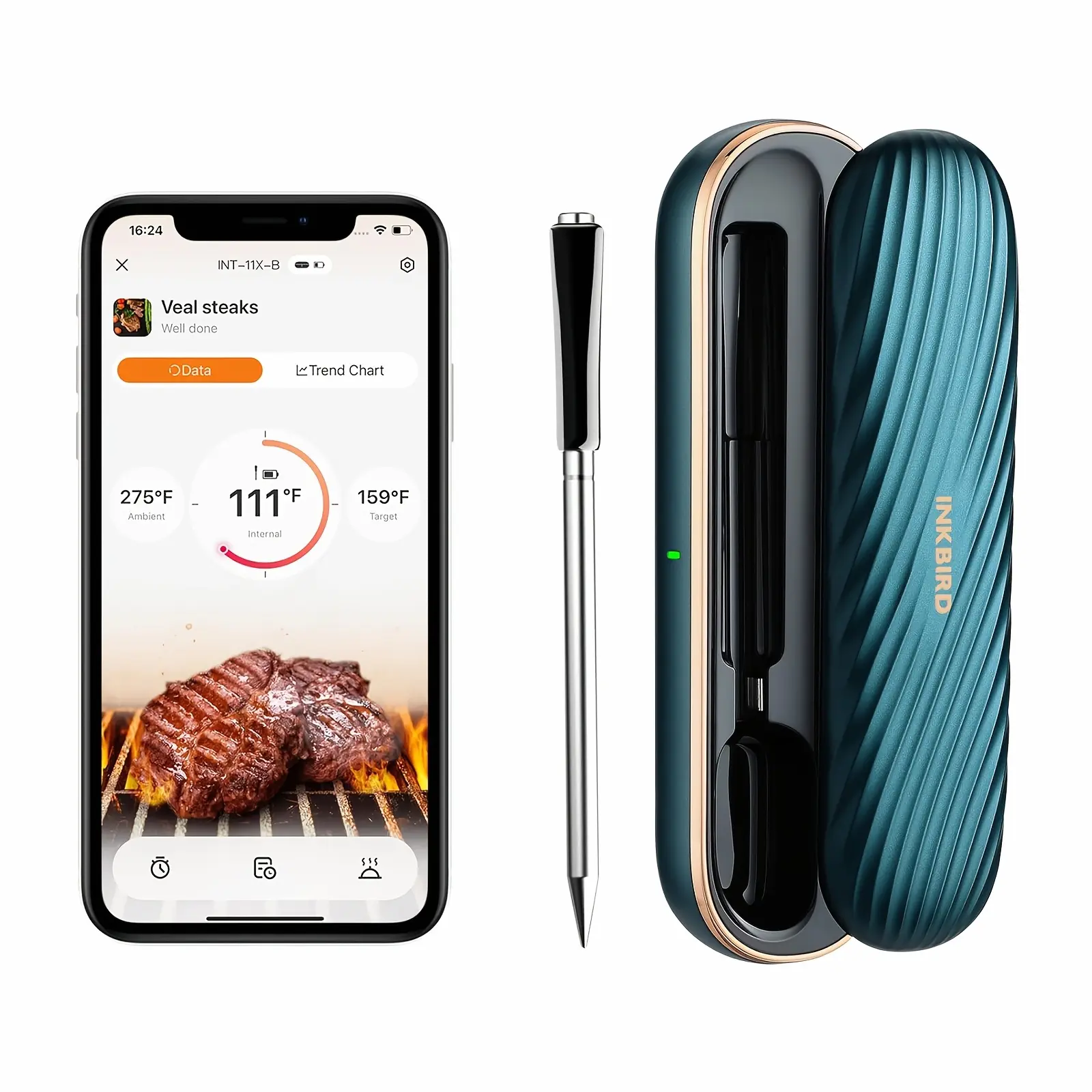 Wireless BBQ Thermometer with & Remote Probe - Meat Thermometer Suitable for Grill,, Smoker, Thermosensing for Patio, Camping, Smoking - 26 Meat Types Chart, Target Alerts, 304 Stainless, Gift for Grill