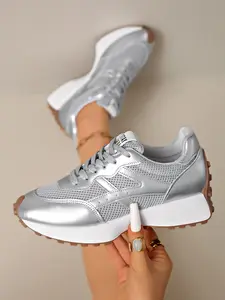 Women's Fashion Sneakers Thick Sole Design, Casual Comfort Walking Shoes, Daily Wear Textile Upper, All Seasons, Trendy Walking Sneakers, Thick Soled Sneakers