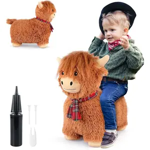 Bouncy Highland Cow Hopper Toys, Inflatable Cow Ride on Bouncer, Indoor Outdoor Plush Bouncy Horse for Toddlers & Kids, Bouncing Animal Toddler Toys, Ideal Toddler Gifts