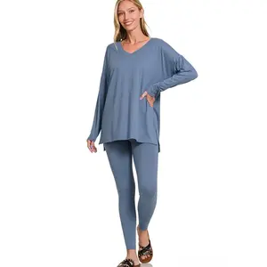 Zenana Brushed Soft Microfiber Long Sleeve Loungewear Set