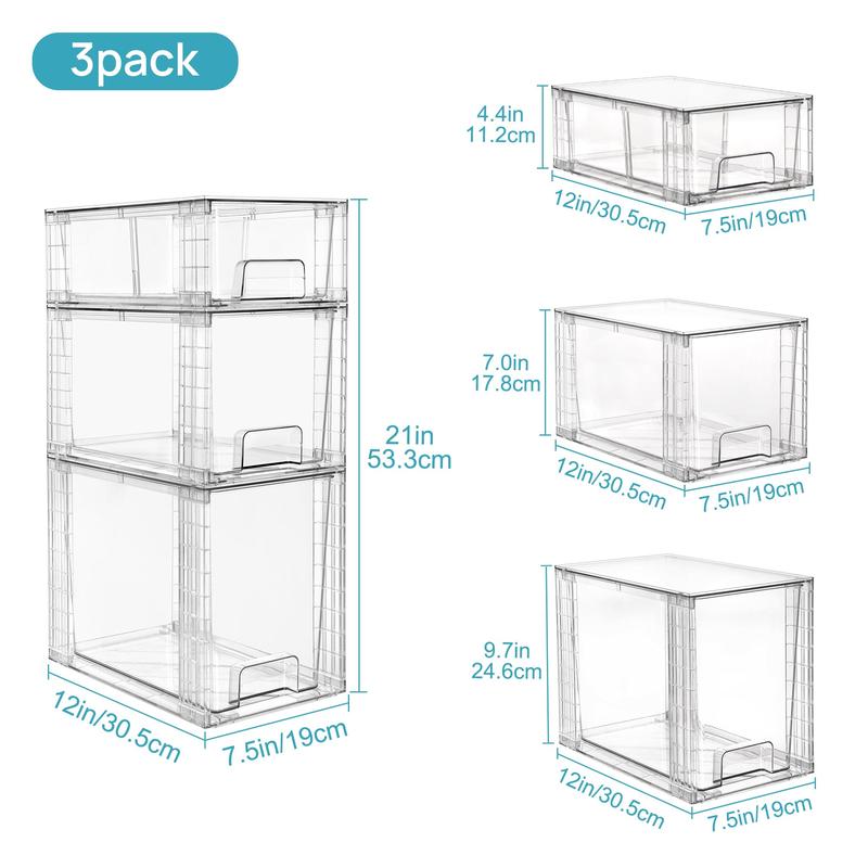 【New Year Hauls】VTOPMART 6 Pack Stackable Clear Drawer Organizer for Organizering Nursing Bottles,Candy,Snacks,Makeup,Cosmetics,Tampons,Medicines,Pantry,Under Sink,Closet,Bathroom, with Free Stickers
