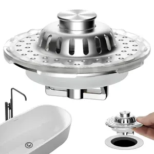 Hibbent Universal Bathroom Sink Drain Strainer Hair Catcher, 3 in 1 Pop-up Brass Metal Bathroom Sink Stopper Fit for Standard 1.1''~2.36'' Basin Hole, Transparent Edge