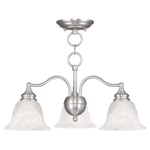 3 Light Brushed Nickel Chandelier/Ceiling Light fixture with White Alabaster Glass Shade