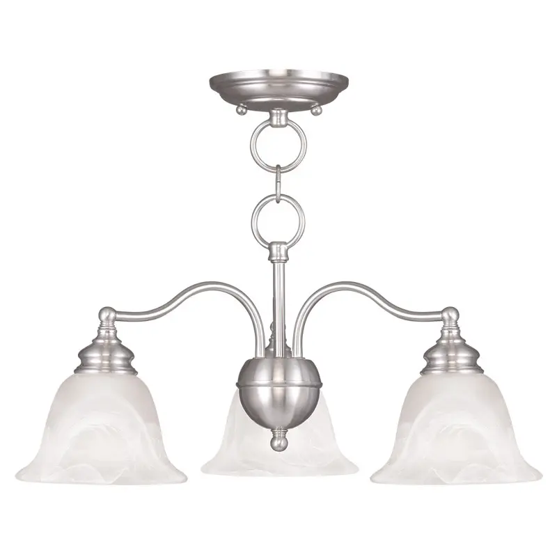 3 Light Brushed Nickel Chandelier/Ceiling Light fixture with White Alabaster Glass Shade