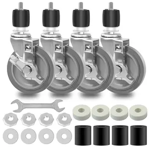 5 Inches Prep Table Wheels, Expanding Stem Caster Wheel Set of 4 with , fit for 1-1/2" and 1-5/8" ID Tube  for Stainless Steel Table, Furniture, Commercial Kitchen Prep Tables, Cart (1400LBS)
