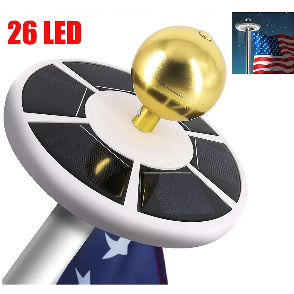 Solar Powered Flag Pole Downlight 26 LED, 2000 Lumens High Brightness, Auto Light Sensor, IP67 Waterproof, 6 Solar Panels, Tool-Free Install for Residential & Outdoor Use