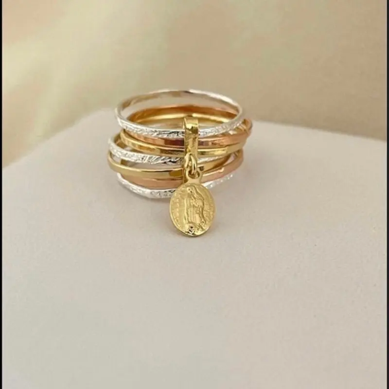 Guadalupe Semanario 14k Gold Plated Ring with Three Bands Unique Design Nickel Free Hypoallergenic High Quality Jewelry