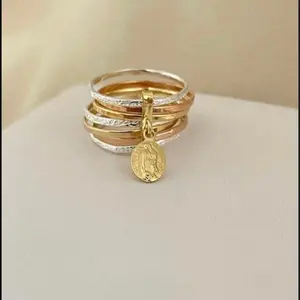 Guadalupe Semanario 14k Gold Plated Ring with Three Bands Unique Design Nickel Free Hypoallergenic High Quality Jewelry