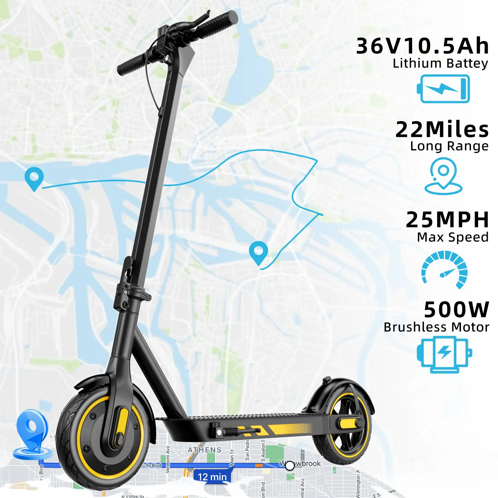 ong Range Commuter V10 Electric Scooter 10'' vacuumTires, 500W Motor 25 MPH Portable Folding Scooter ,20 Miles of Range , Application control adjustment function&cruise control,Daily commuting and children's leisure and entertainment