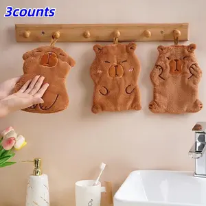 3-Piece Set (leg Touch, Belly Touch, Face Touch) Cute Cartoon Coral Fleece Towels, Super Absorbent Towel, Water Absorbent Towel, Soft Absorbent Thick Hand Towels, Hanging Kitchen Bathroom Bathrooms, Towels For Bathroom