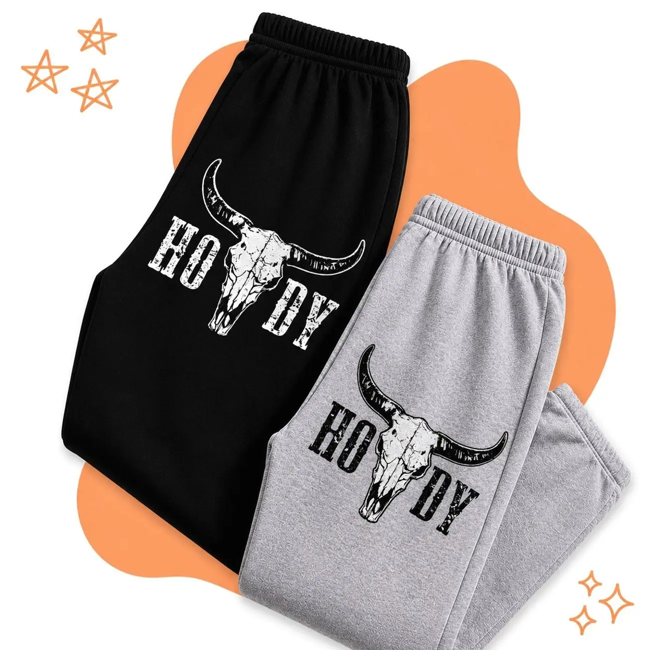 H0wdyy & Bull Head Printed Drawstring Waist Sweatpants, Casual Pocket Jogger Pants for Daily Wear, Unisex Sweatpants for All Seasons, Casual Sports Sweatpants R
