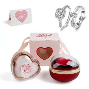 Heart-shaped Rose Surprise Reversible Jewelry Box with Couple Rings or Necklaces Ideal for Birthdays & Anniversaries，Holiday Gift