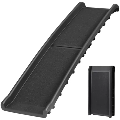 NOVA Non-Plastic Anti-Slip Safety Dog Ramp - 62-in Compact Fold, 150LBS Capacity, 60.8in L x15.7in W x6.1in H, Raised Edges, Rubber Grip Stable, Natural-Feel Tread for Paws, Lightweight Black, for Car Travel, Small/Medium Dogs/Puppy, Safe Access, Storage