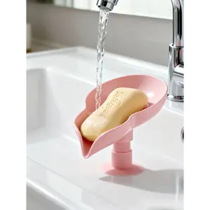 No-Drill Suction Cup Soap Dish, Strong Adhesion Draining Soap Holder, Universal For Bathroom Kitchen Tile & Glass, Non-Slip Lotus Surface Soap Tray