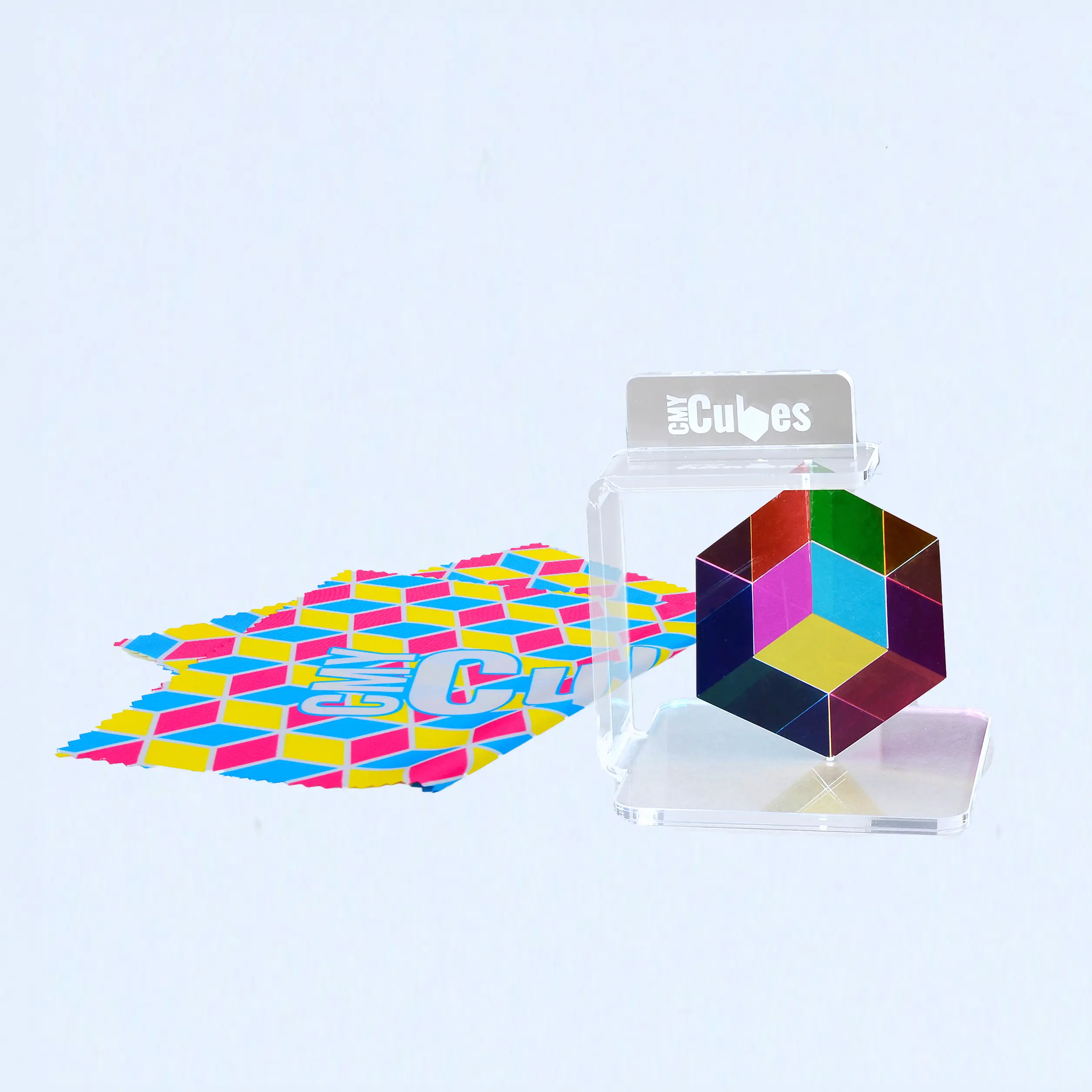 Original CMY Cubes Bundle - CMY Cube All-in-One Bundle: CMY Cube, GyroStand, and CMY Klean - Educational & Sensory Experience - Complete Care & Display Kit - STEAM Learning, Optical Illusions, & Hands-on Exploration - Handmade Housewarming Gift Set