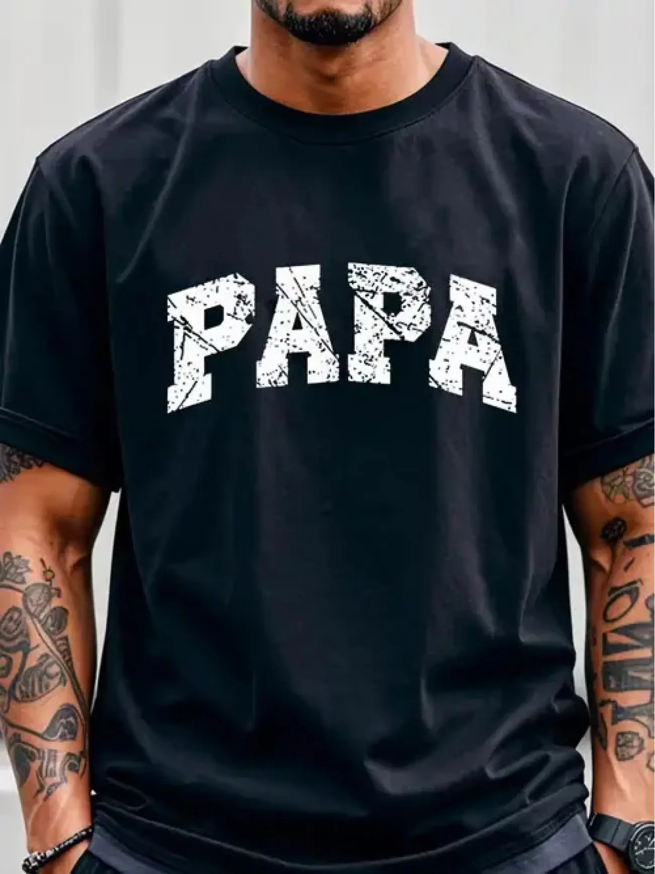 Men's PAPA Print T-Shirt - Crew Neck Shirt with Lettering, Soft Stretchy Fabric Suitable for Father's Day Gifts, Casual & Wear