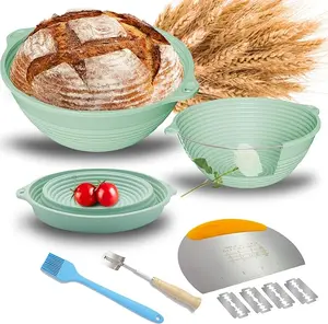 Silicone Upgraded Silicone Sourdough Bread Proofing Baskets with Steel Rings, 9 Inch Round Foldable Baking Basket Utensils, Bakeware Utensils Wooden Traditional