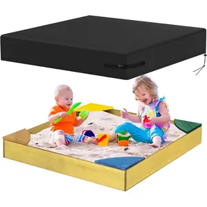 800D Oxford Cloth Waterproof Outdoor Square Kids Sandbox Cover Black 61" X 61" X 8" Protect Sand and Toys