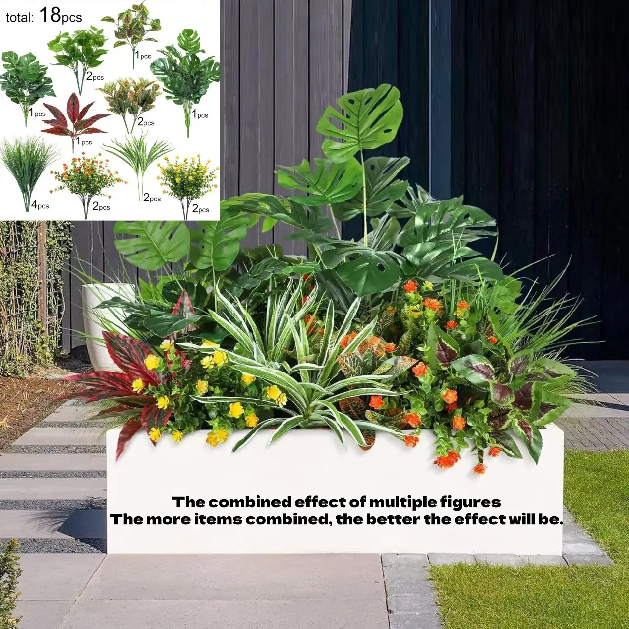 18Pcs Artificial Greenery Combo Set, Fake Plants for Plant Wall Home Outdoor Decor Wholesale