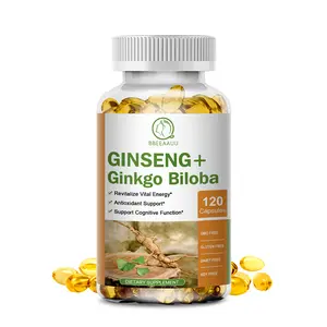 Ginseng Root Extract Powder 1000mg (10% Ginsenosides) + Gingko Biloba 200mg, Energy and Focus Pills for Adults, 120 Vegan Capsules Healthcare Natural