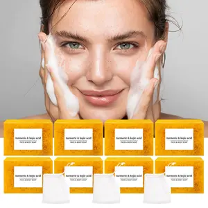8 pieces of 100g turmeric citric acid soap deeply cleanses skin, brightens complexion, smooths and moisturizes skin, Handmade turmeric granule soap gentle and non irritating (with 3 bubble nets as gift) Kojic Acid Soap, Brightening soap bar