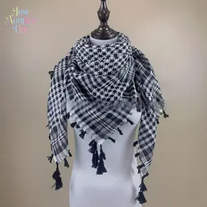 Arabian square scarf hanging beard on all sides, thousand bird grid contrasting color headscarf, jacquard scarf, scarf, DC Su
