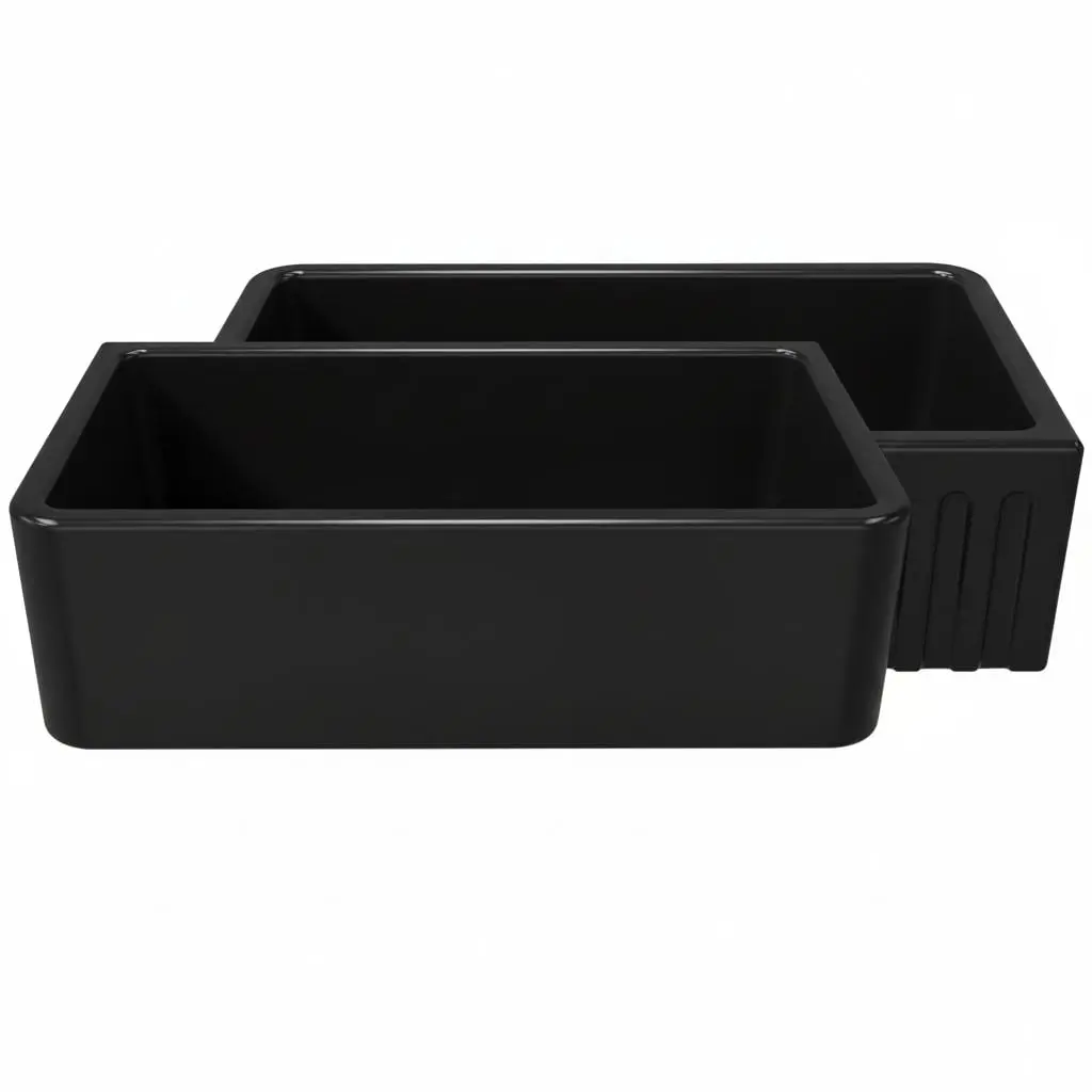 LaToscana LFS3318B 33 in. Handcrafted Modern Apron-Front Single Bowl Black Fireclay Farmhouse Sink - Reversible, No Overflow, Flush Mount for Modern Farmhouse Decor Homes, Rectangle