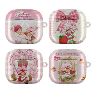Vintage Strawberry Shortcake AirPods Case - Cute Coquette Pink Aesthetic, Retro 80s Cartoon Character, Girly Pastel Bow Heart Cover, Case for AirPods Pro/Pro 2, AirPods 1/2/3/4 - Y2K Sweet Berry Gift for Her