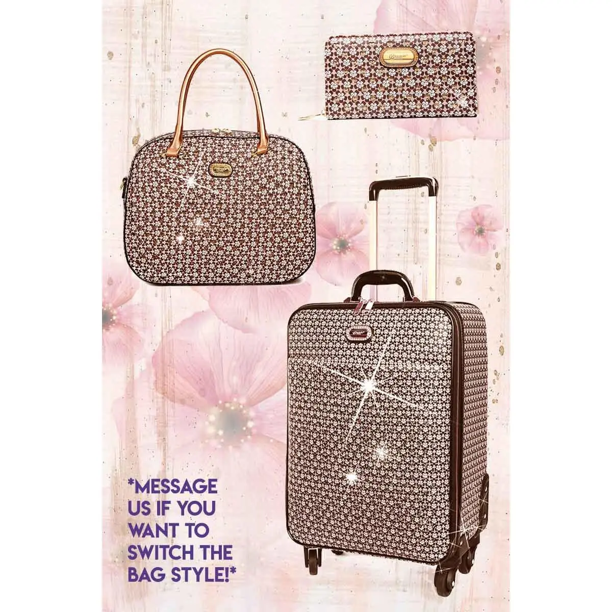 Galaxy Stars 3-Piece Compact Size Luggage Sets, Polished Gloss Leather Carry On with Spinner Wheels & Textured Finish, Carry On Luggage, 3Pc, Double-Coated Gloss Leather, Quad Spin, 360° Rotation Luggage Sets